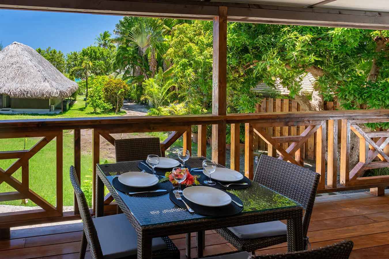 Dining table on terrace in our vacation home in Bora Bora
