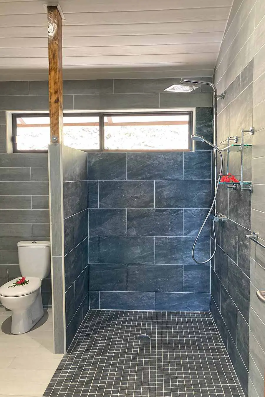Shower with toilets in our vacation home in Bora Bora