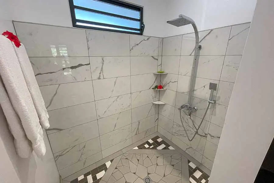 Modern shower in our Bora Bora vacation home