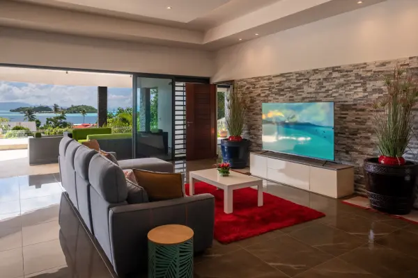 Comfortable living room with stunning lagoon view in Bora Bora